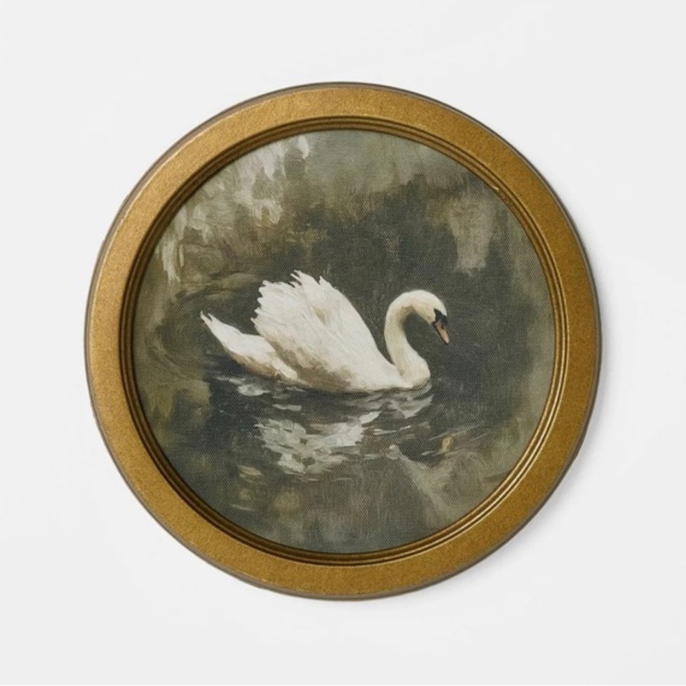 10" White Bird Round Framed Wall Art Swan Threshold™ designed with Studio McGee